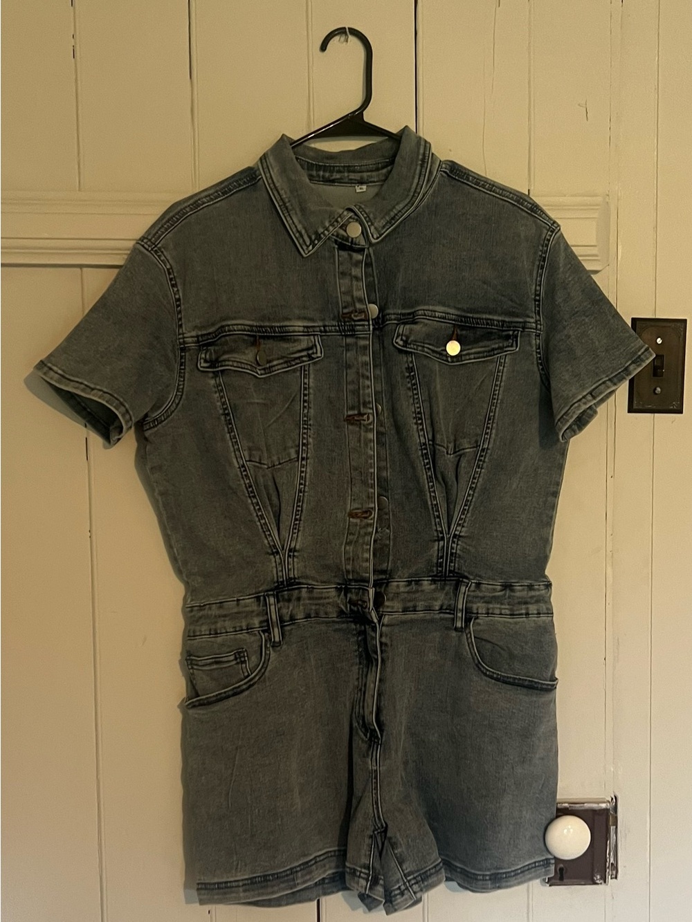 Short-Sleeve Denim Romper - Gray Wash